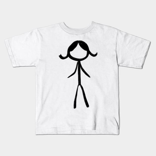 Simple stick figure, hand drawn, simple design, female, or girl Kids T-Shirt by WelshDesigns